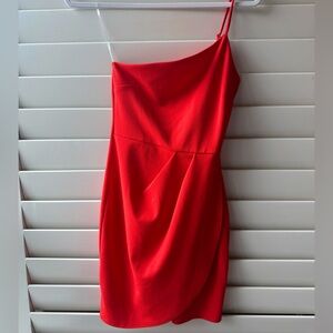 Orange/red Blue Blush one shoulder dress